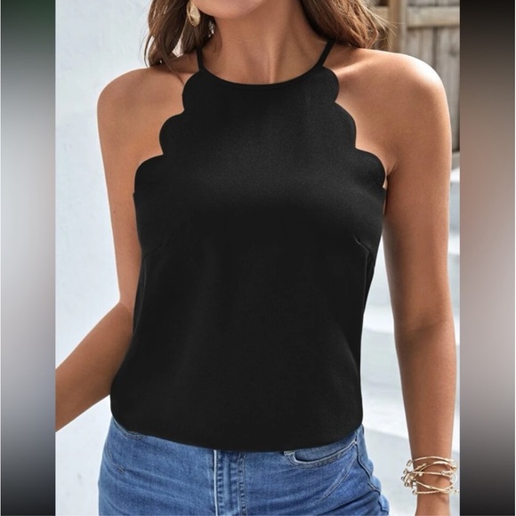 Classic Elegant Halter Neck Office Work Tank Top Blouse Shirt Black - Picture 2 of 3